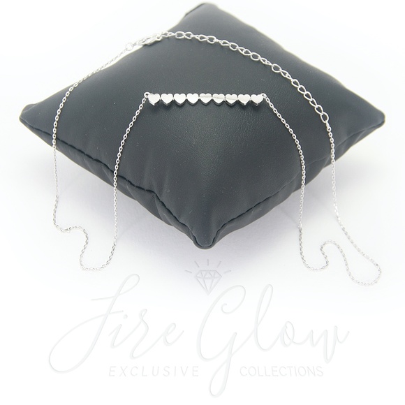 9 Hearts Silver Tone Bar Pendant Necklace - Picture 1 of 6